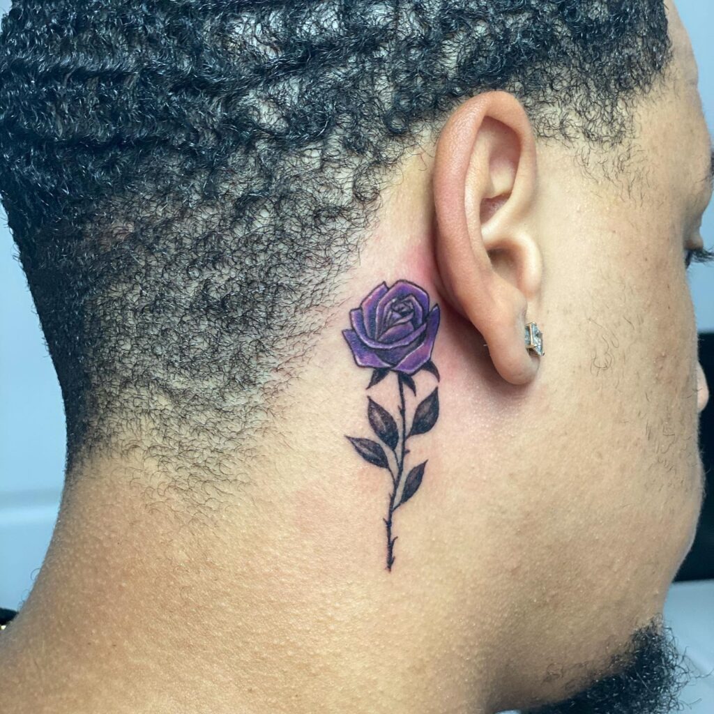 Purple Rose Behind Ear Tattoo Tattoo Design