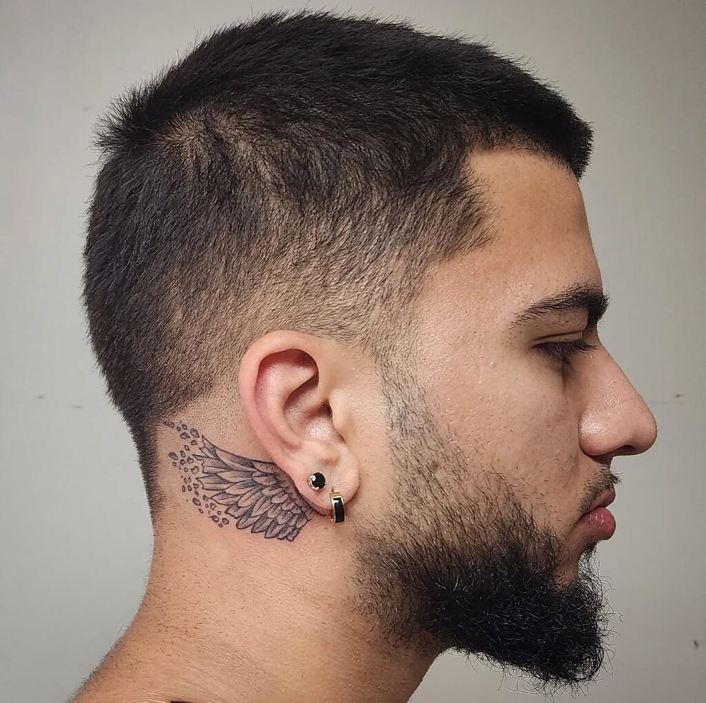 Shaded Angel Wing Behind Ear Tattoo Tattoo Design