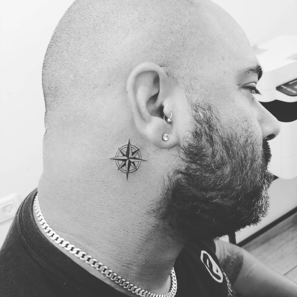 Small Compass Rose Behind the Ear Tattoo Design