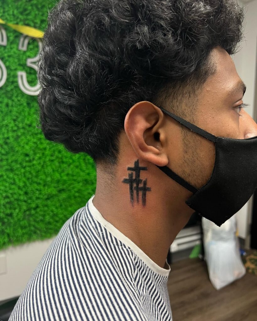 Triple Cross Behind Ear Tattoo Tattoo Design