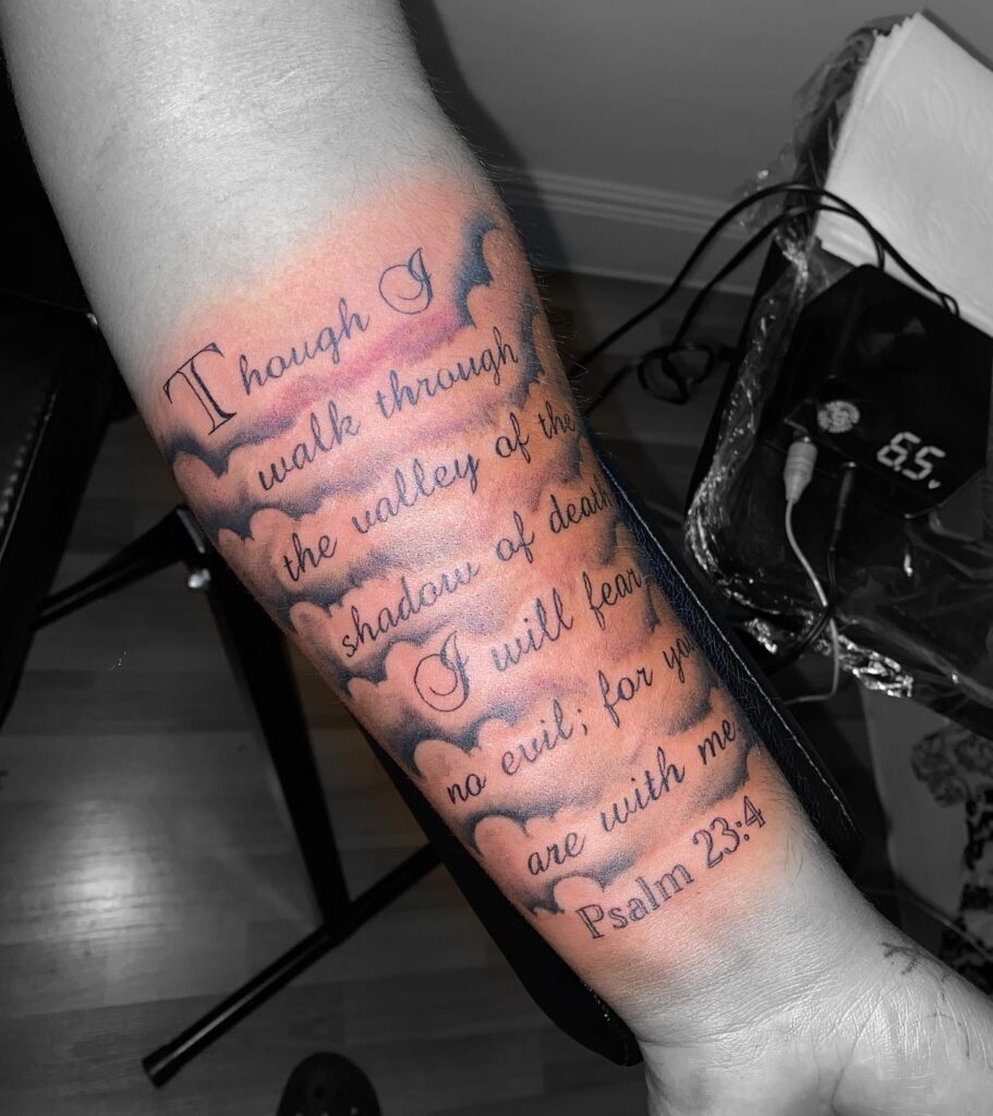 Exodus 15:2 Wrist Tattoo with Cross Tattoo Design