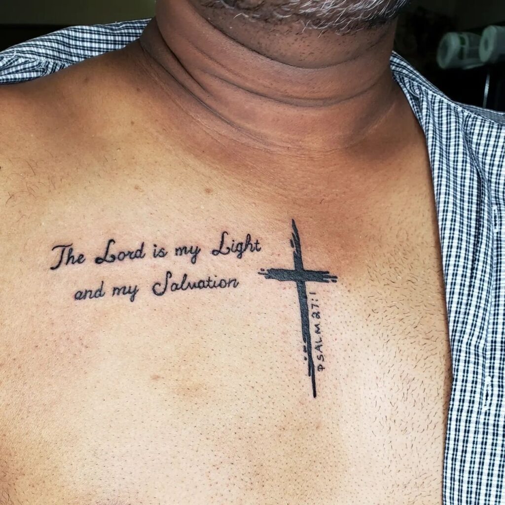 Joshua 1:9 Chest Tattoo with Cross Tattoo Design