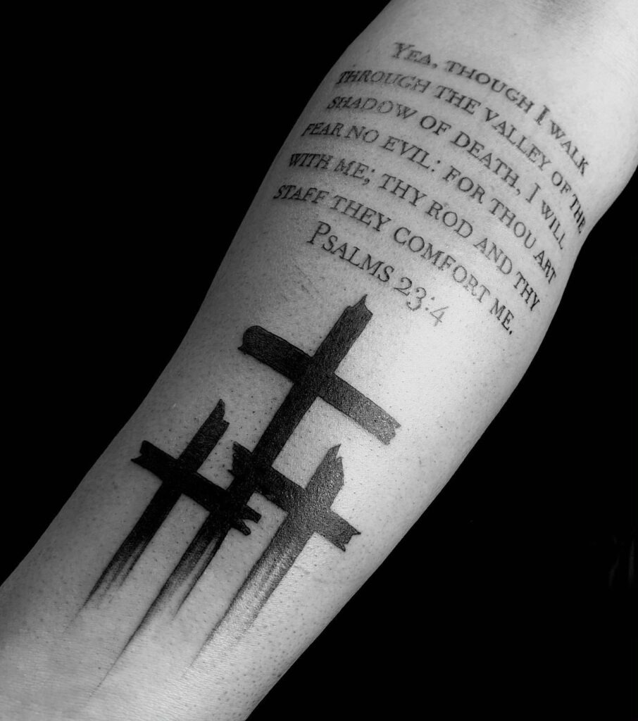Lion Tattoo with 2 Corinthians 12:10 Tattoo Design
