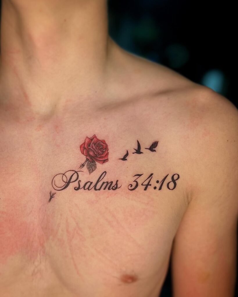 Proverbs 4:23 Chest Tattoo with Mountain Tattoo Design