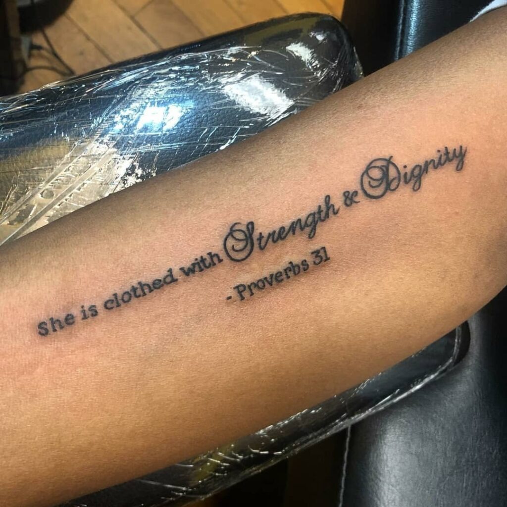 Psalm 23:4 Forearm Tattoo with Red Accent Tattoo Design
