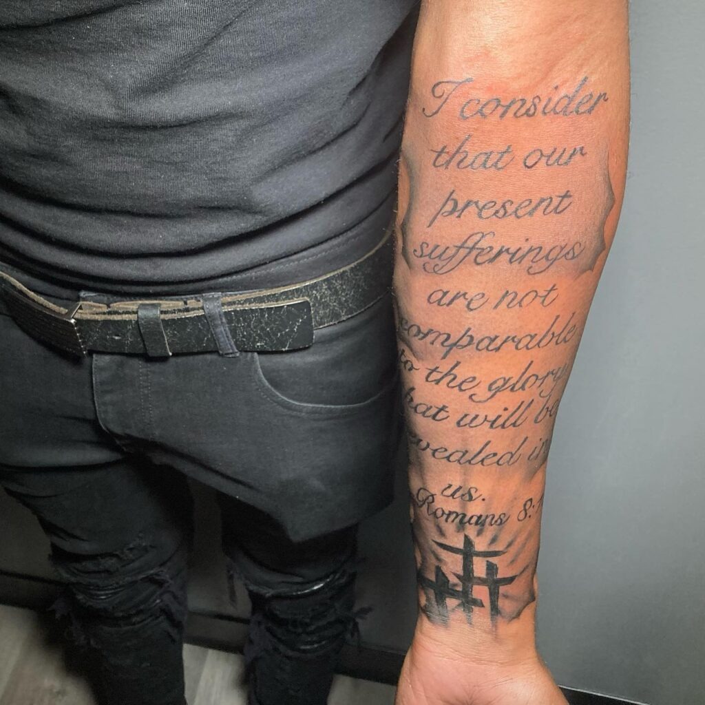 Psalm 23:4 Tattoo with Dove and Scroll Tattoo Design