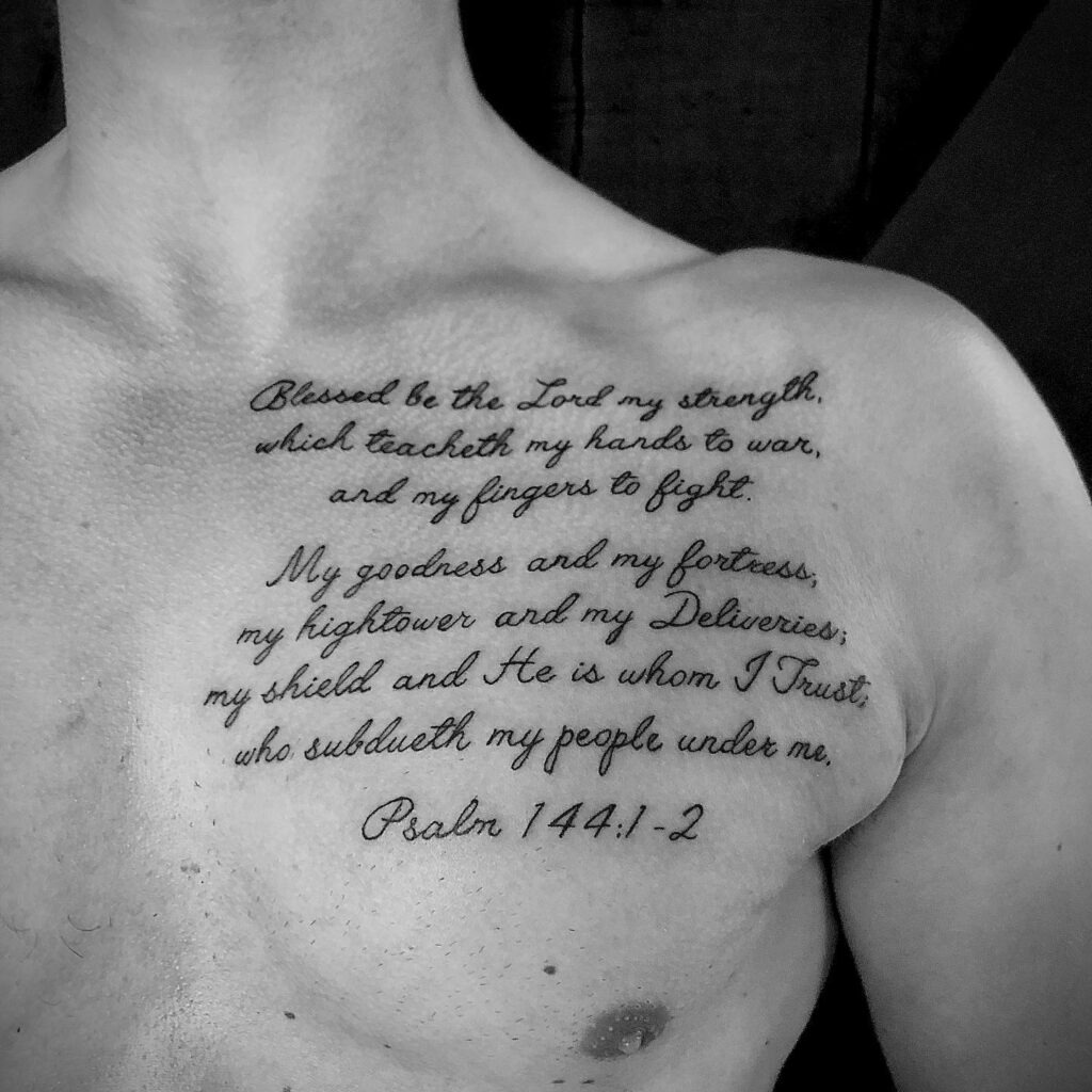 Psalm 27:1 Chest Tattoo with Cross Tattoo Design