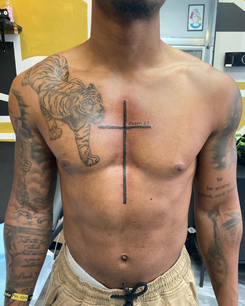 Psalm 37:4-5 Chest Tattoo with Clouds Tattoo Design