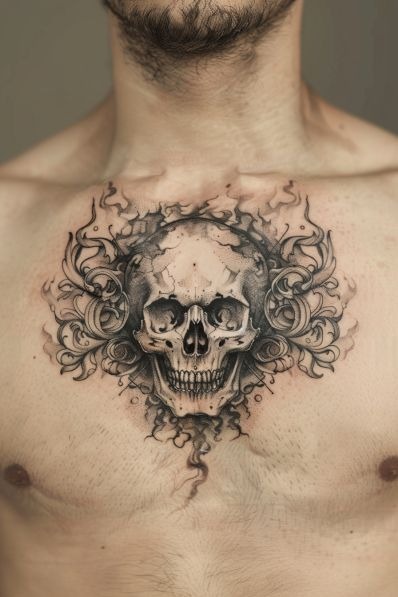 Baroque Skull Smoke Tattoo Design