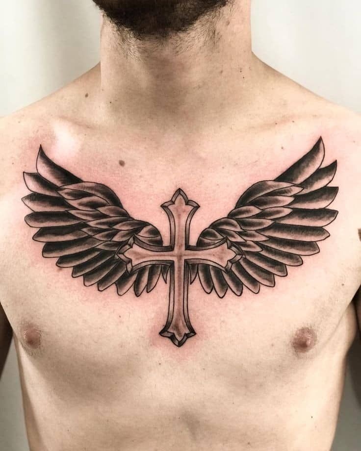 Cross and Wings Tattoo Design
