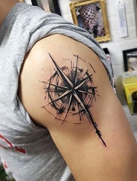 Abstract Compass Tattoo on Shoulder Tattoo Design