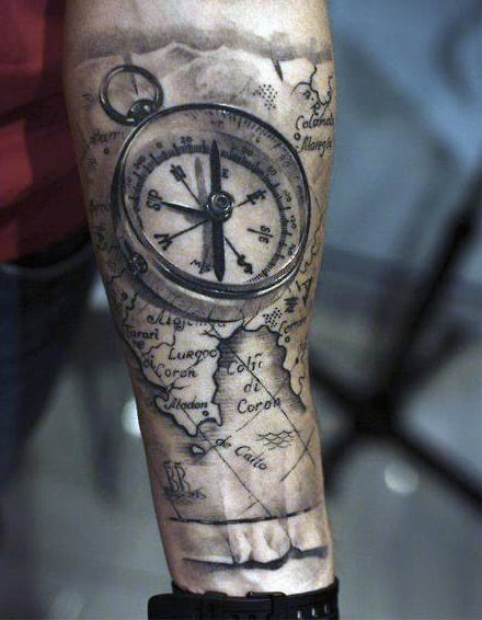 Abstract Compass Tattoo with Arrow Tattoo Design
