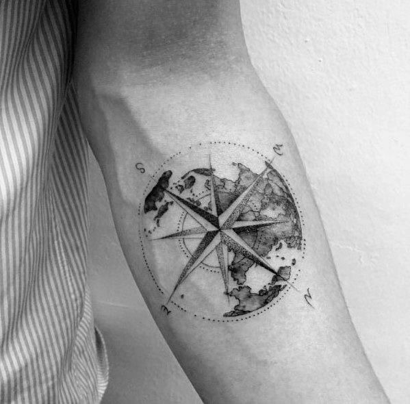 Black Ink Brushstroke Compass Tattoo Tattoo Design