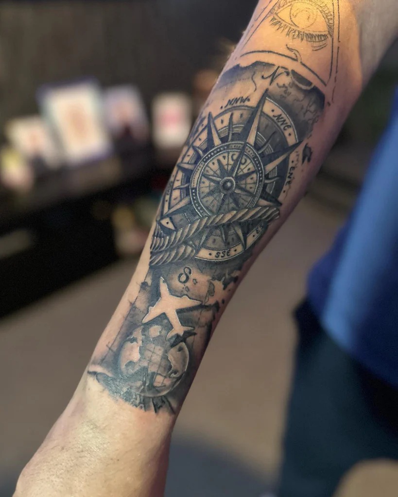 Compass with Travel Elements Tattoo Tattoo Design