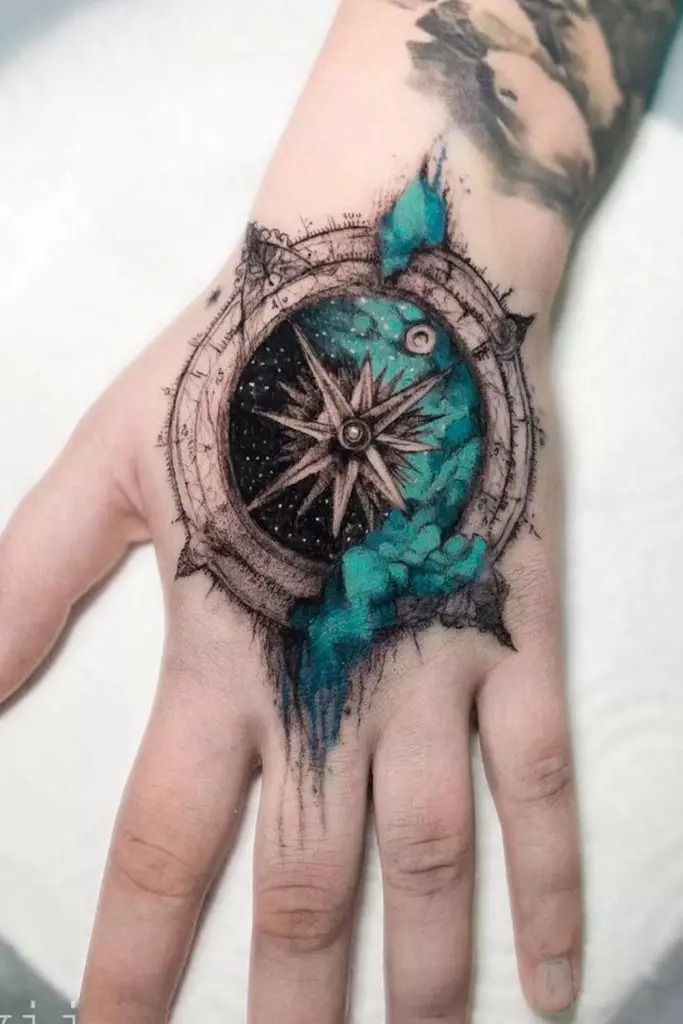 Compass with Watercolor Accents Tattoo Tattoo Design
