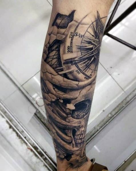 Geometric Compass Tattoo on Forearm Tattoo Design