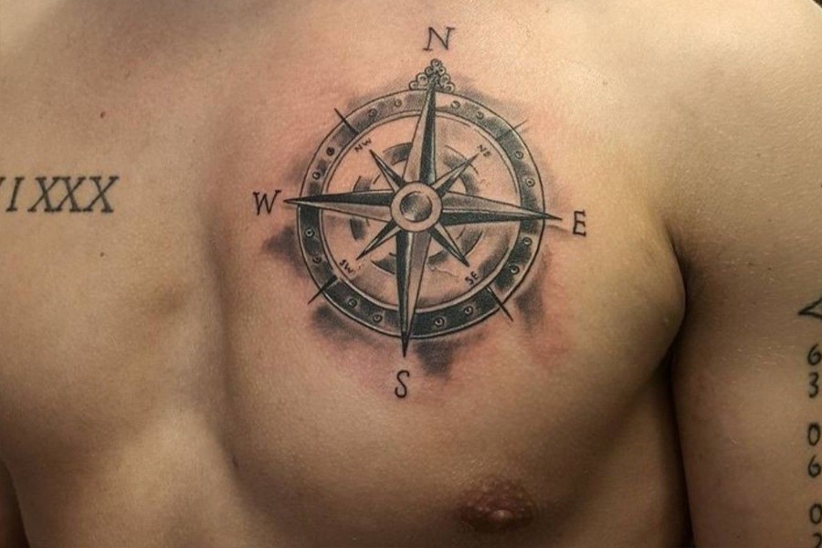 Intricate Compass Tattoo on Calf Tattoo Design