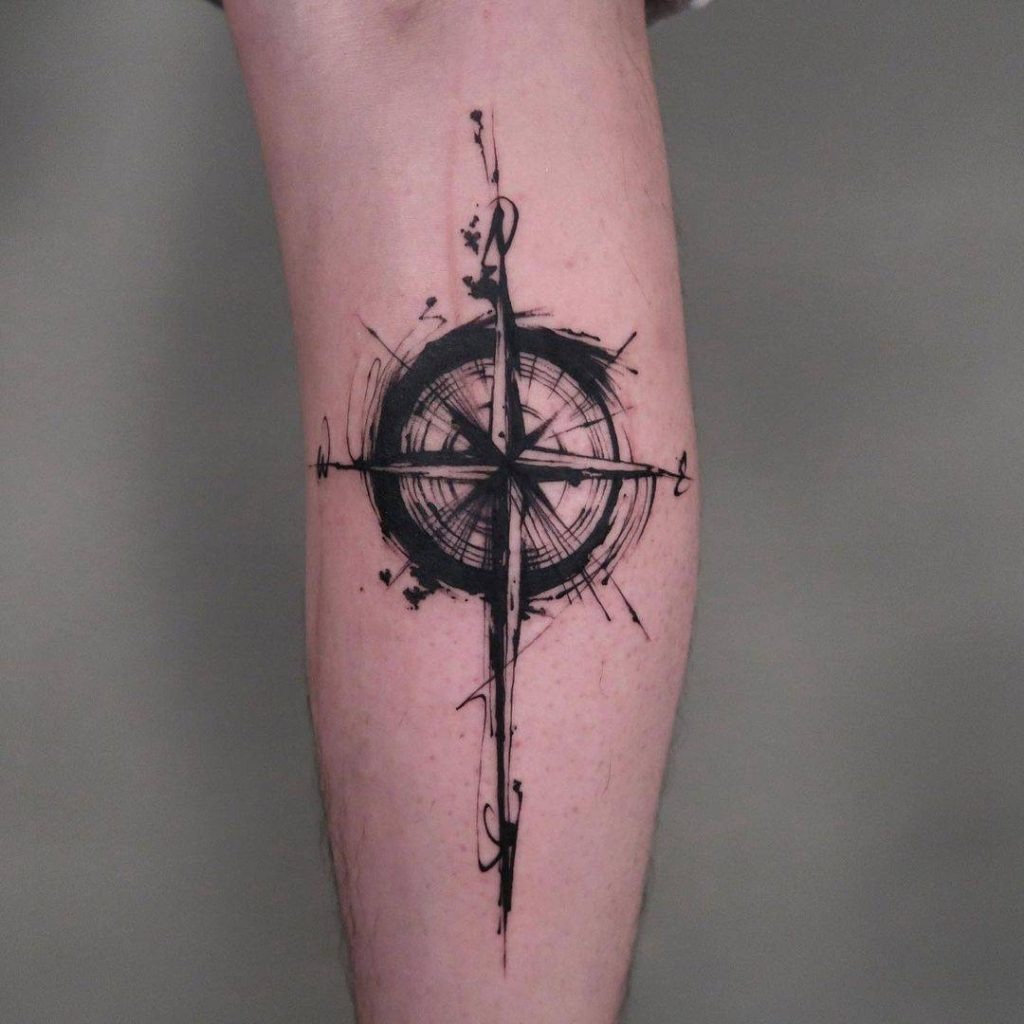 Ornate Compass Tattoo with Stars Tattoo Design