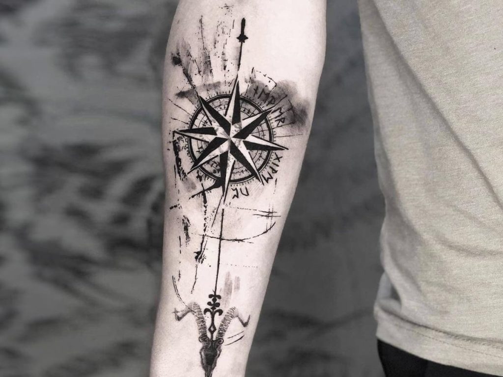 Traditional Compass Tattoo on Chest Tattoo Design