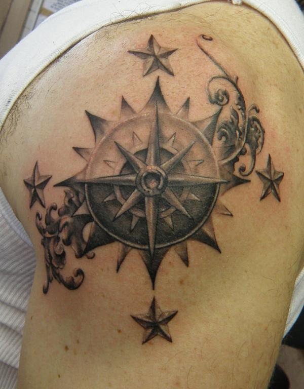 Watercolor Compass Tattoo with Splatter Effect Tattoo Design