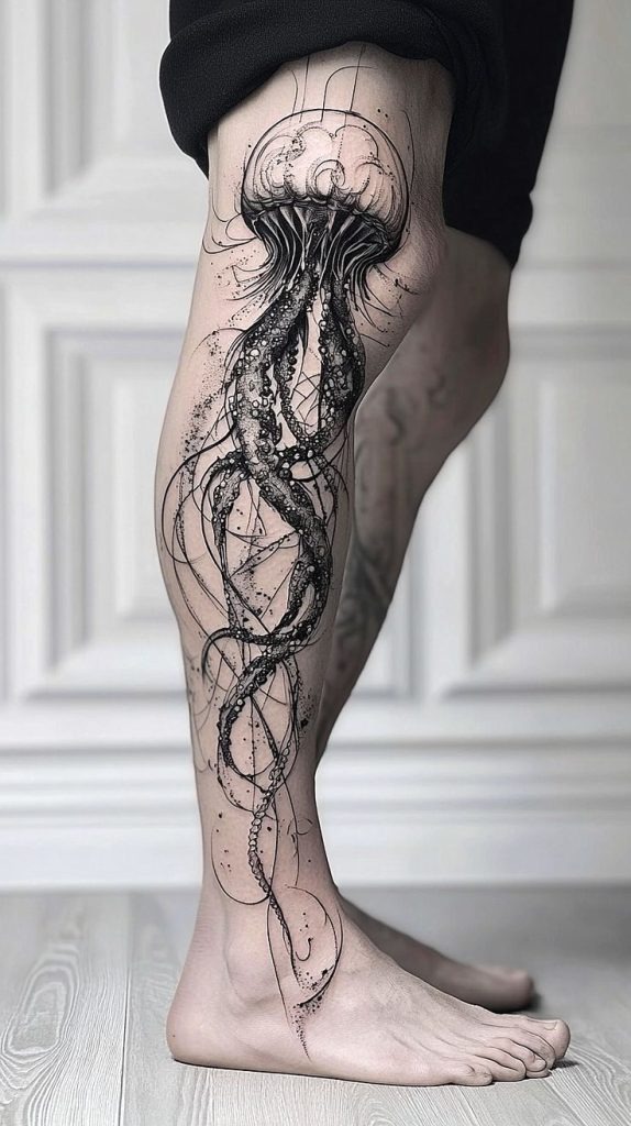 Jellyfish Flow: Full Leg Piece tattoo design