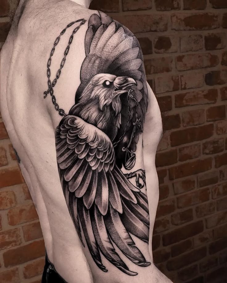 Cascading Trio of Flying Ravens Tattoo Design