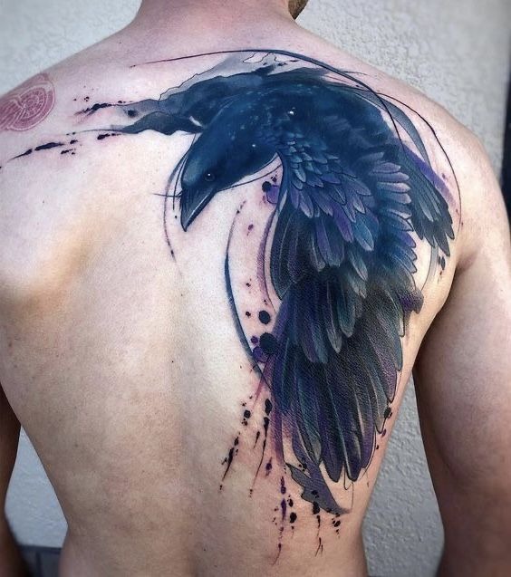 Chained Raven with Symbolic Weight and Feathers Tattoo Design