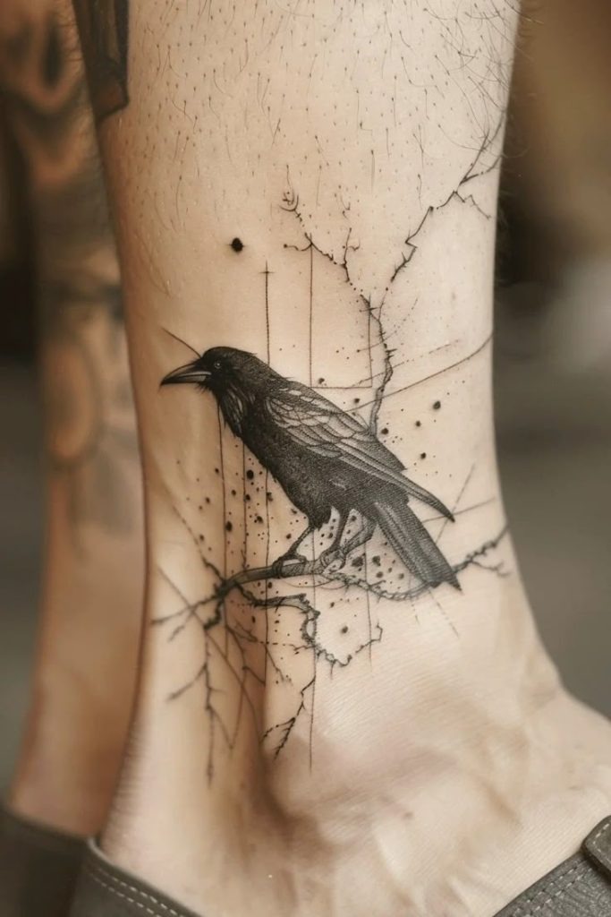 Crow Drinking from a Goblet with Scroll Accent Tattoo Design