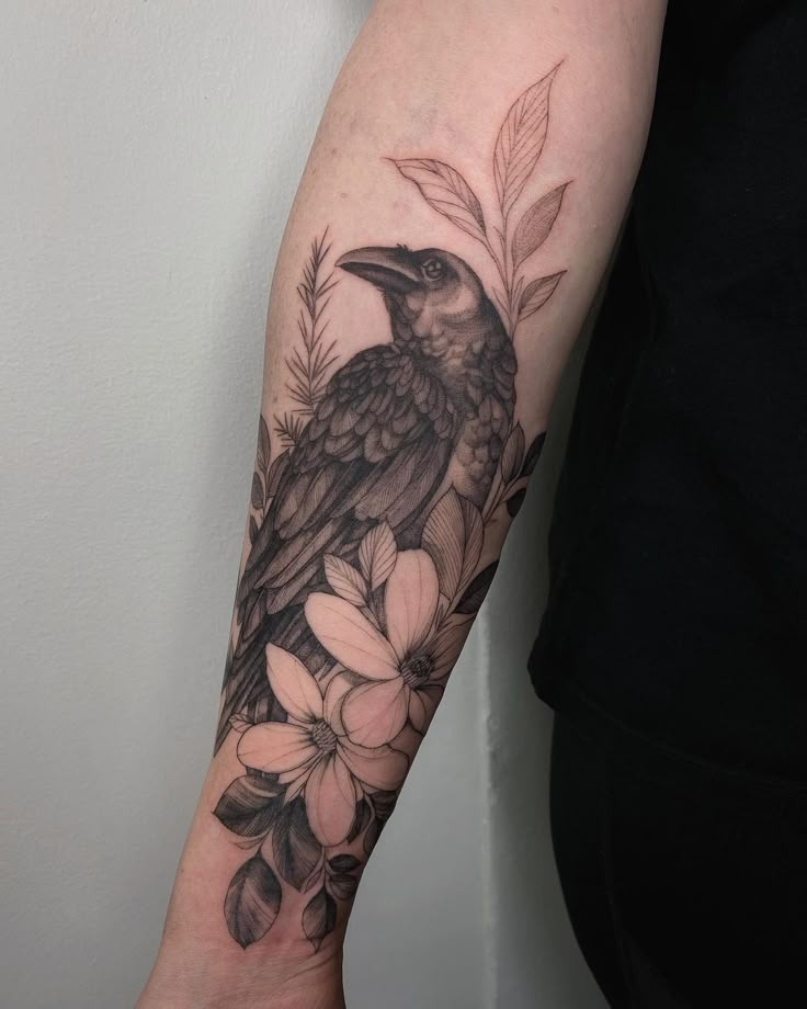 Fierce Raven in Mid-Flight Tattoo Design