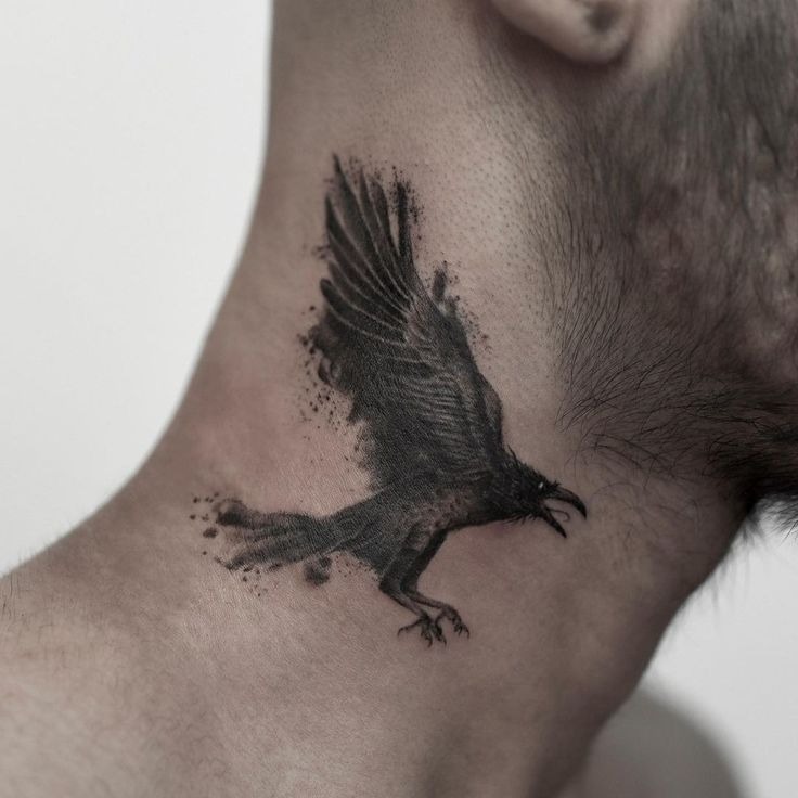 Gothic Raven on Skull with Macabre Detail Tattoo Design