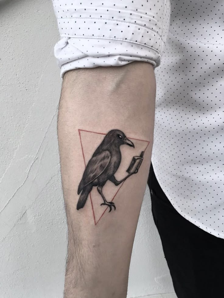 Graceful Raven on Fragmented Stone Tattoo Design