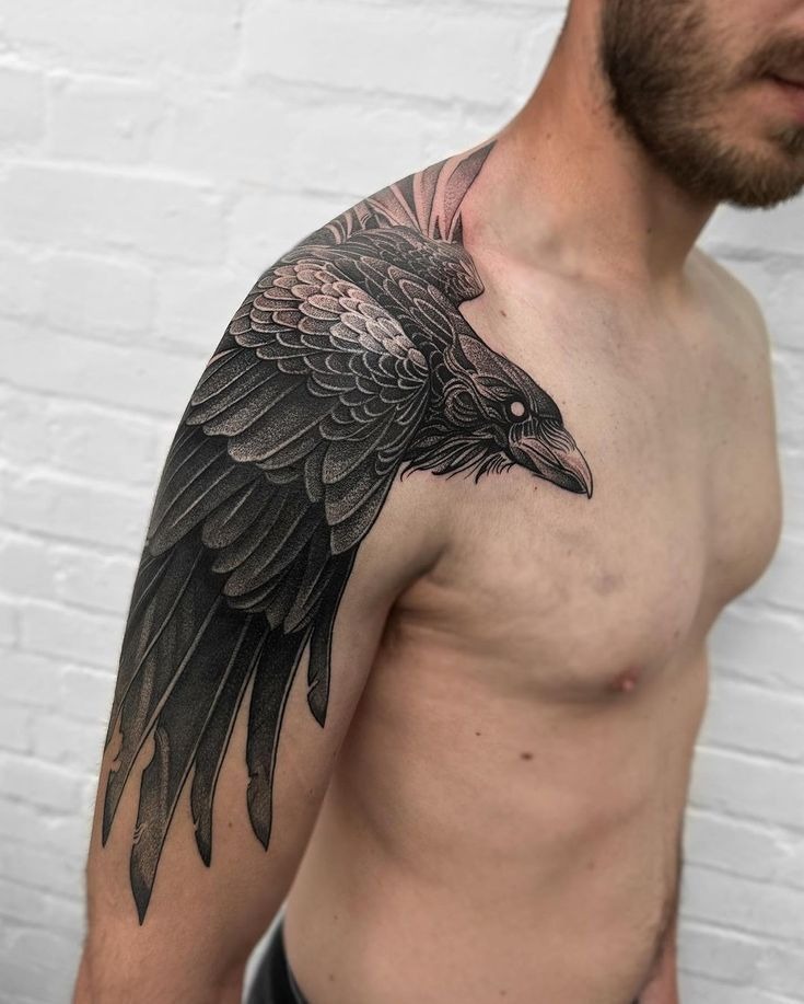 Two-Headed Raven with Mystical Flow Tattoo Design