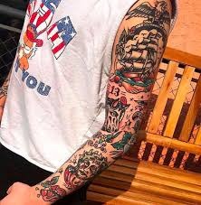 Full-Arm Traditional Sleeve Tattoo Design