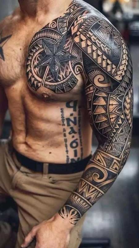 Tribal Chest and Arm Tattoo Tattoo Design