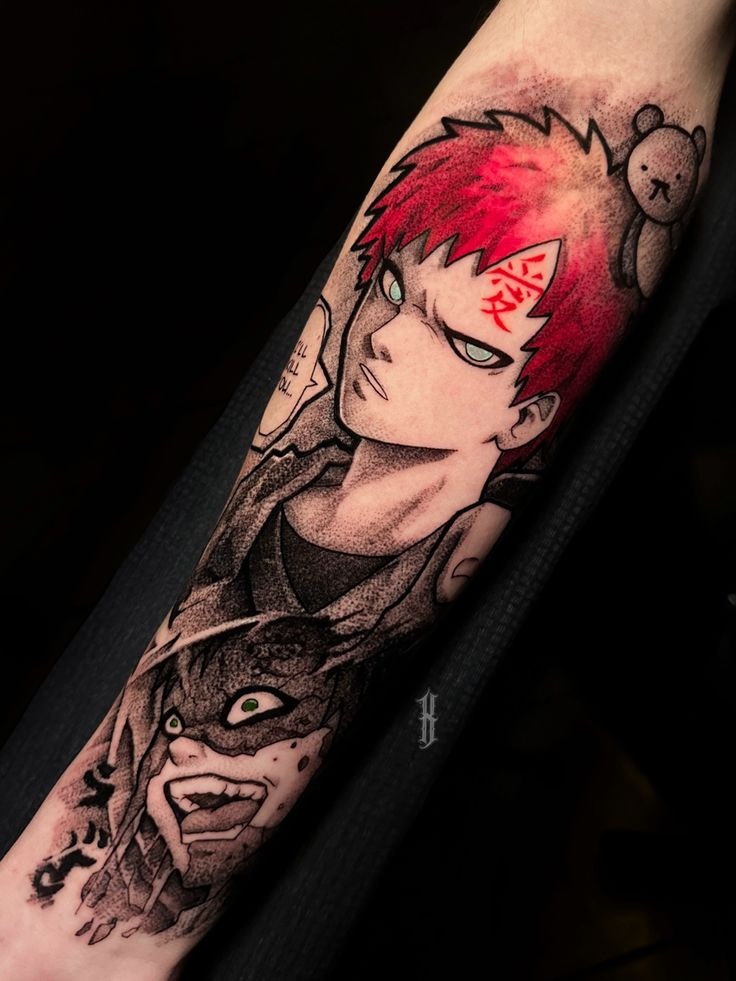 Black & Grey Gaara with an Ethereal Touch Tattoo Design