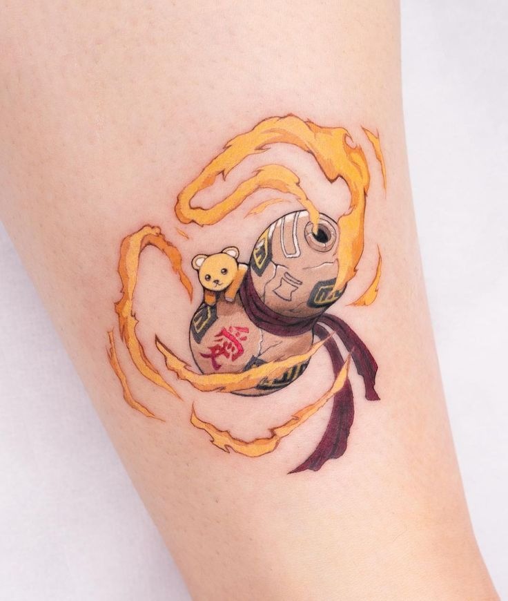 Fiery Sand Gourd with a Cute Twist Tattoo Design