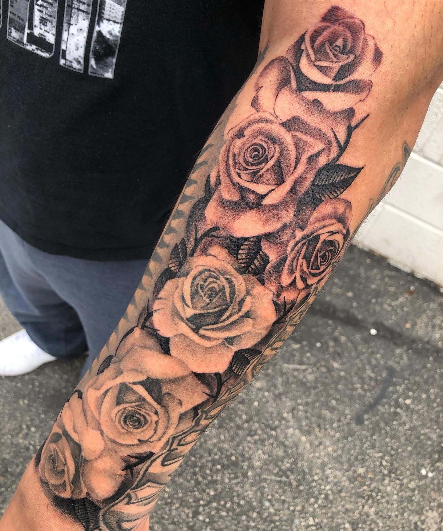 Black and Gray Rose Half Sleeve Tattoo Tattoo Design