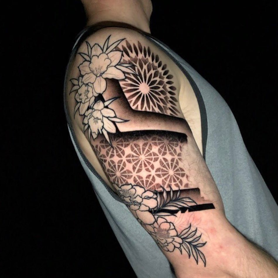Floral Geometric Half Sleeve Tattoo Tattoo Design