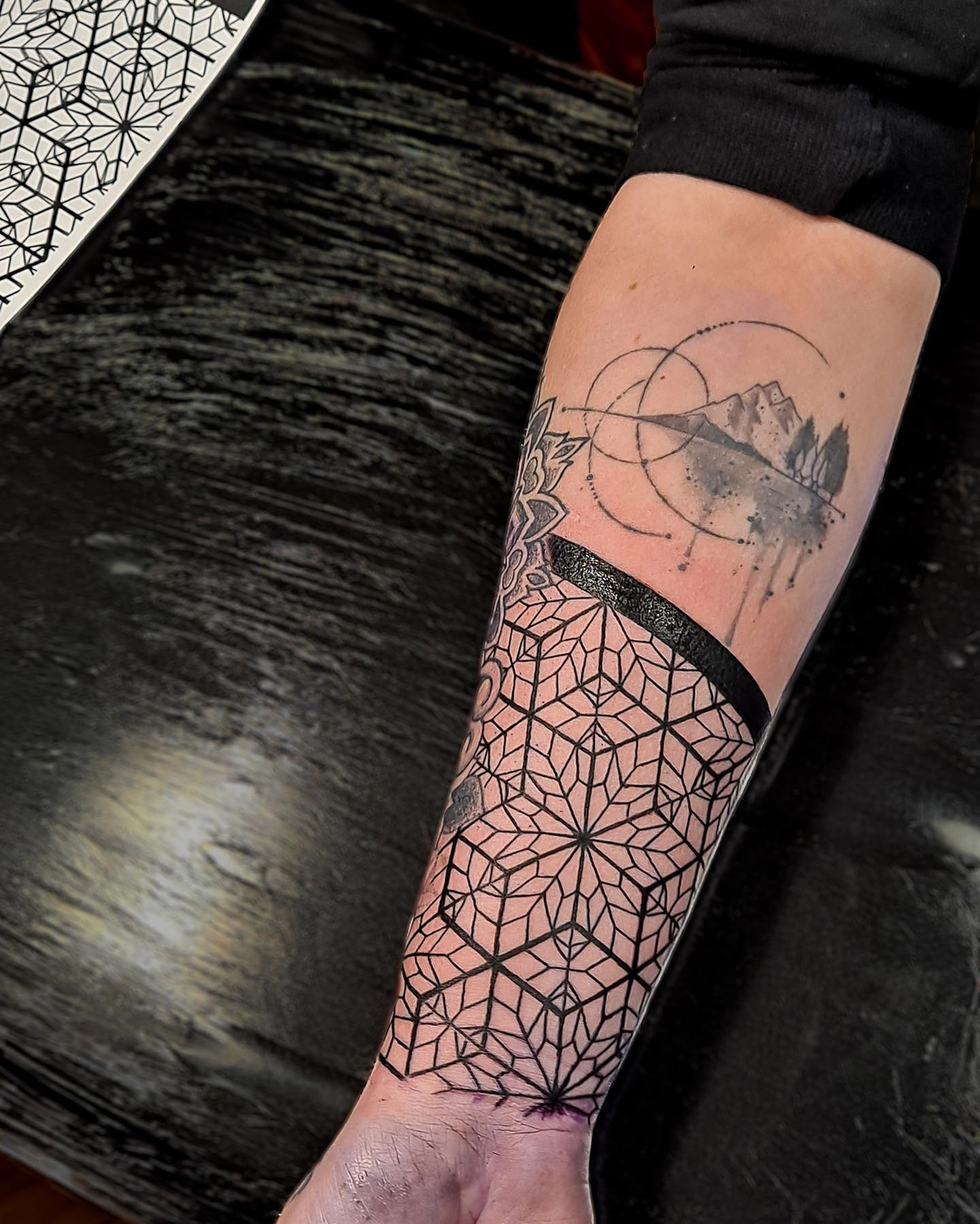 Geometric Mountain Half Sleeve Tattoo Tattoo Design