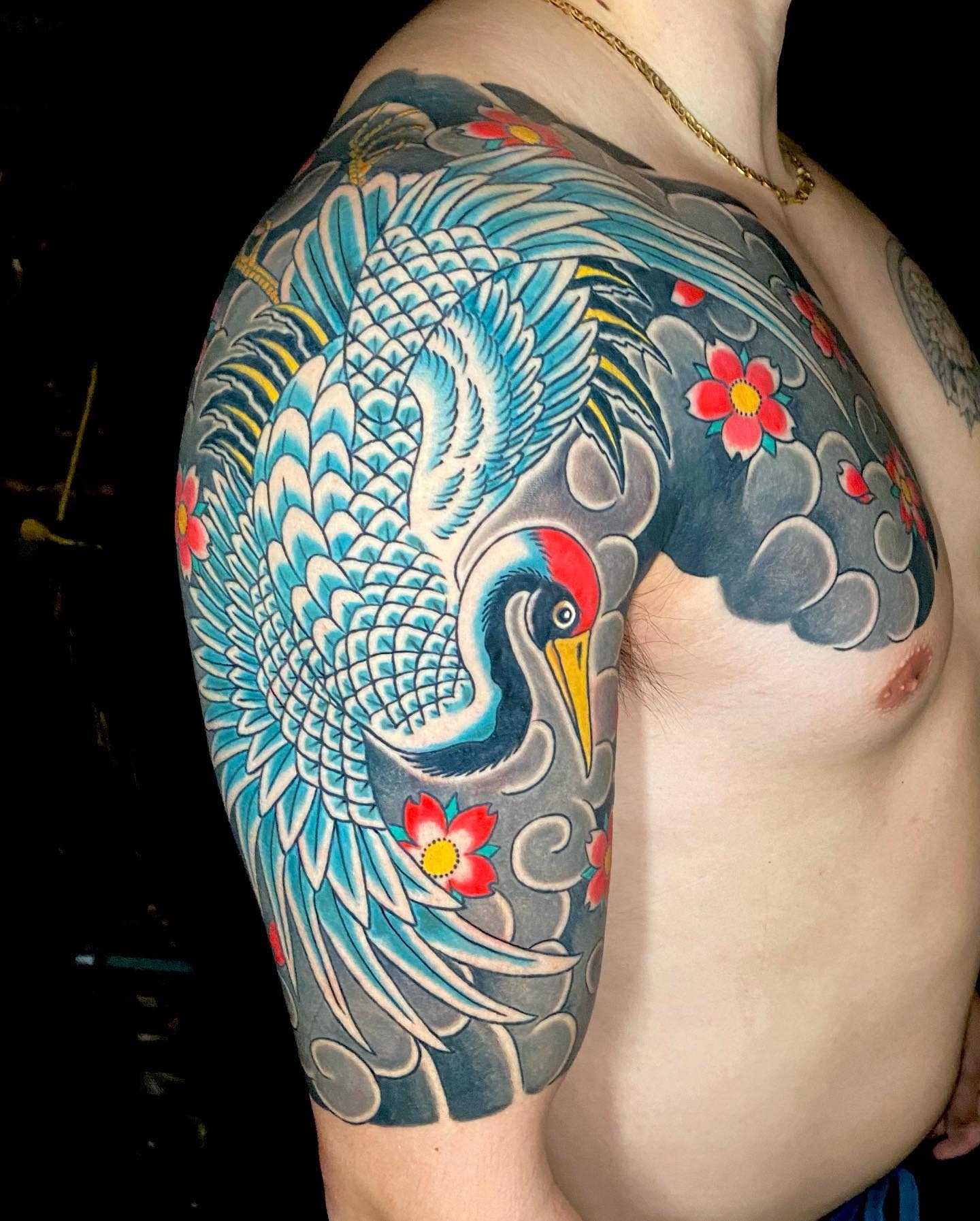Japanese Crane Half Sleeve Tattoo Tattoo Design