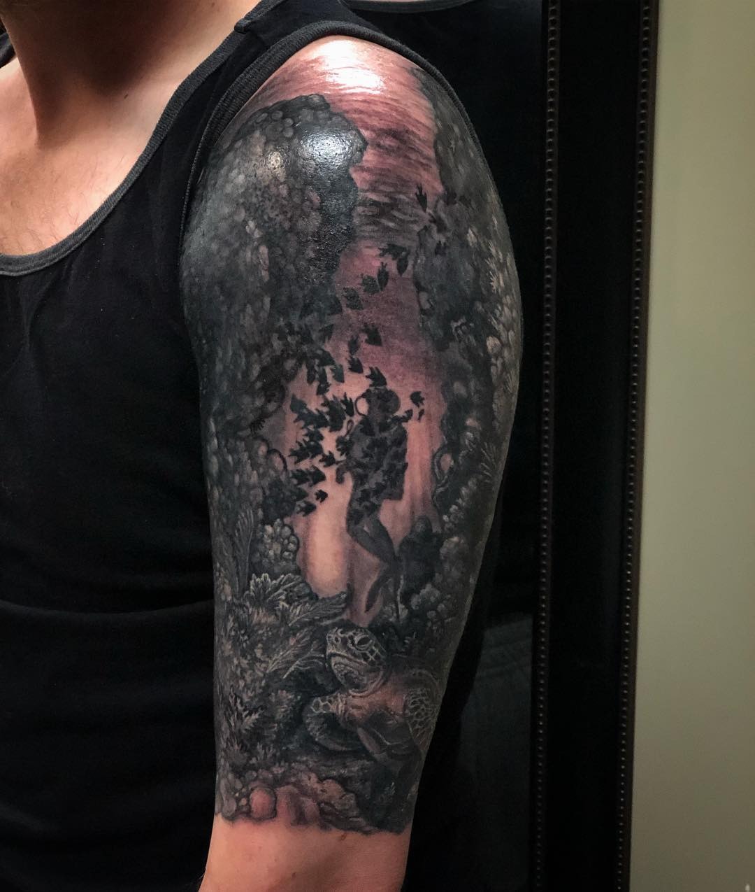Mermaid and Sea Turtle Half Sleeve Tattoo Tattoo Design
