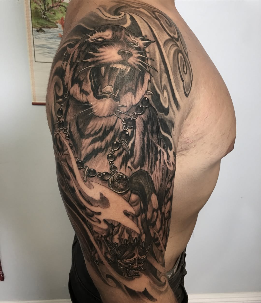 Roaring Tiger Samurai Half Sleeve Tattoo Tattoo Design