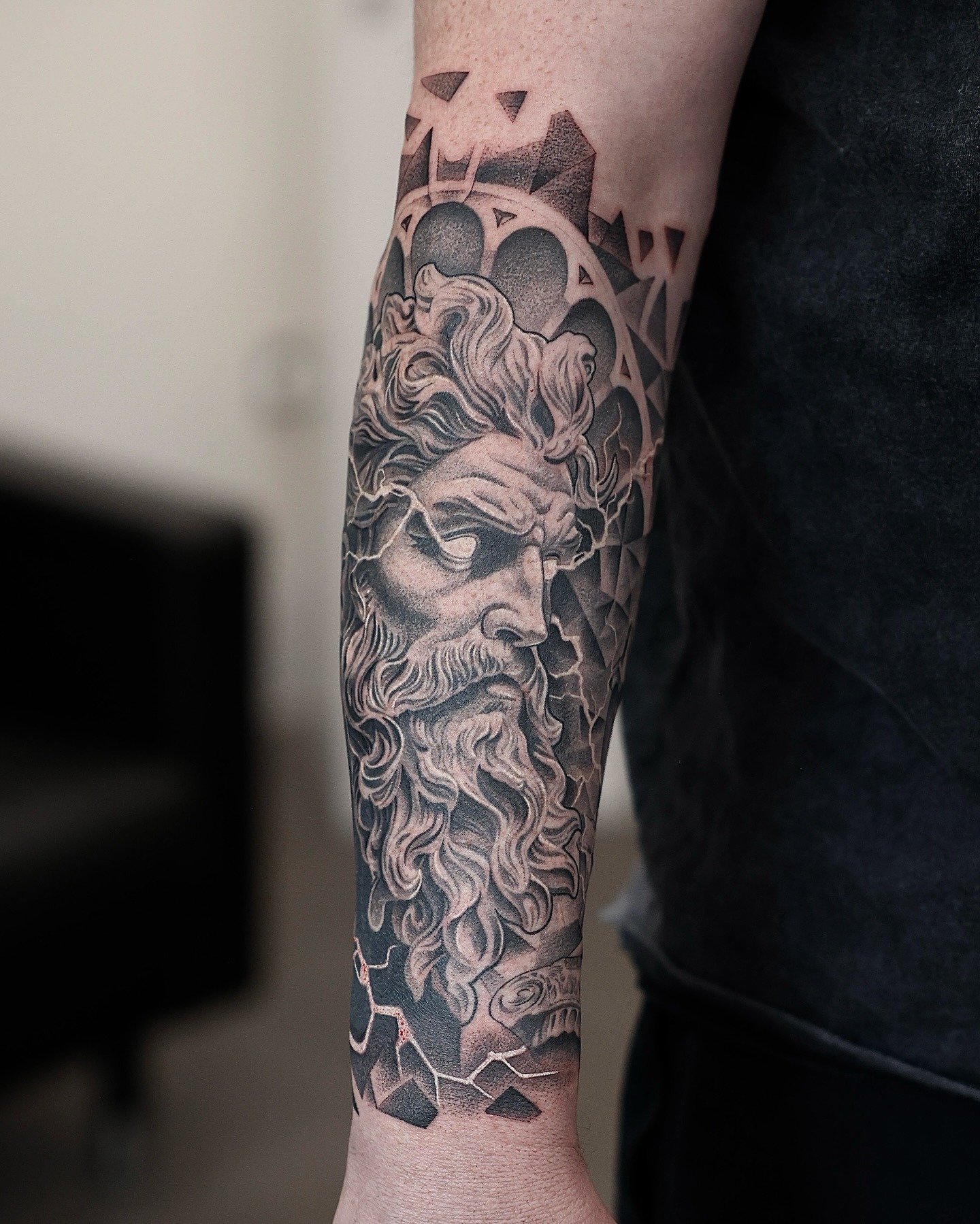 Zeus Portrait Half Sleeve Tattoo Tattoo Design