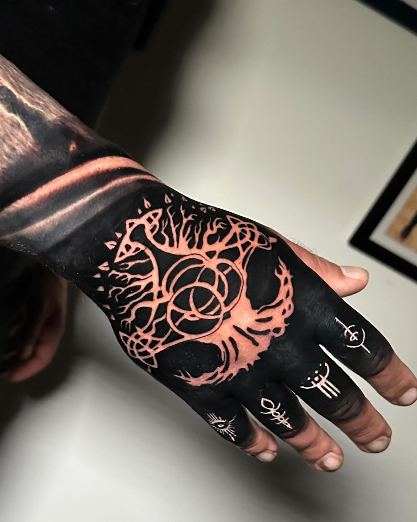 Blackwork Sacred Geometry Wolf Hand Tattoo Tattoo Design