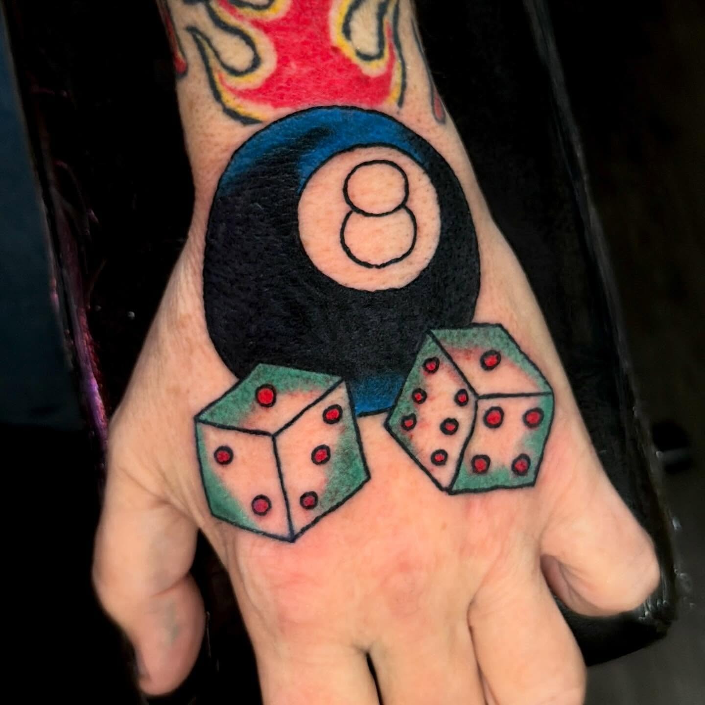 Eight Ball And Dice Hand Tattoo Tattoo Design