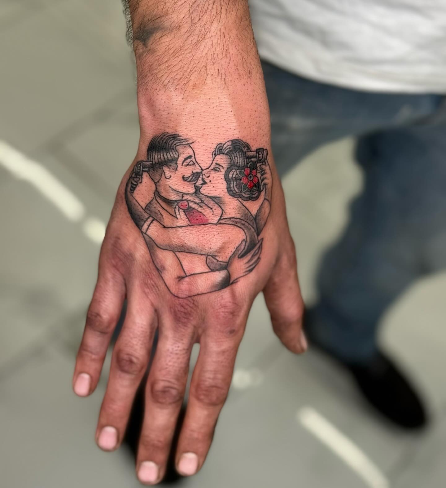 Lovers With Revolvers Hand Tattoo Tattoo Design