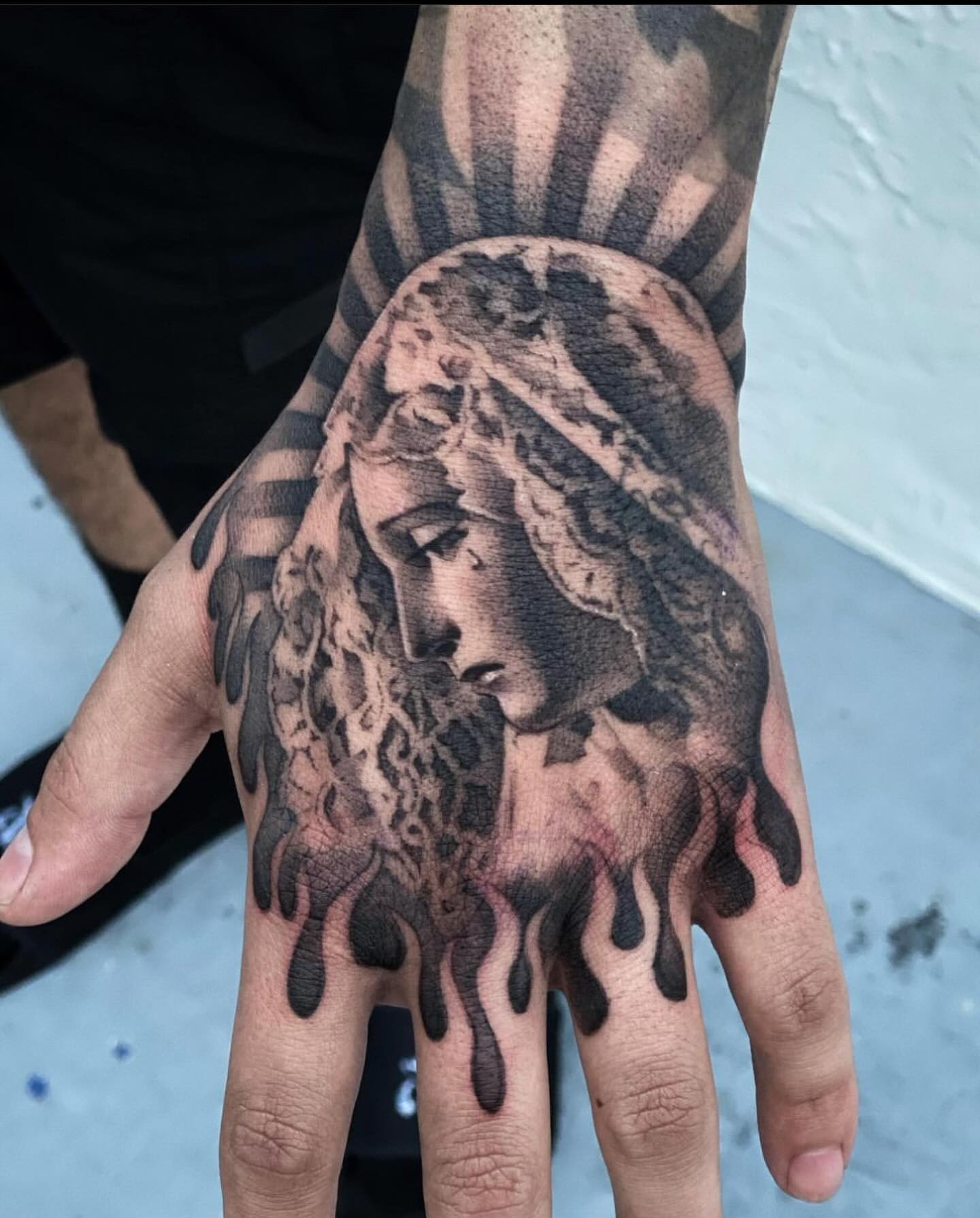 Virgin Mary Portrait Hand Tattoo Tattoo Design