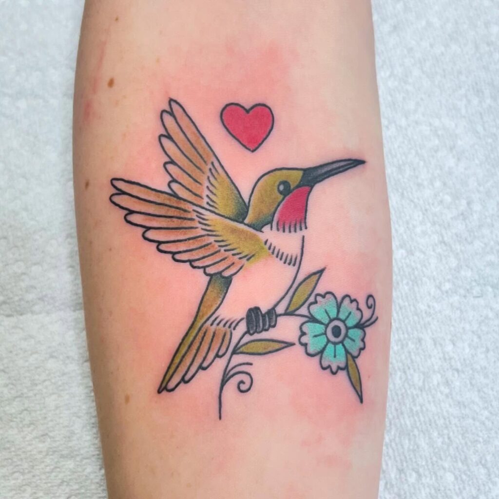 Classic Traditional Hummingbird and Flower Tattoo Tattoo Design