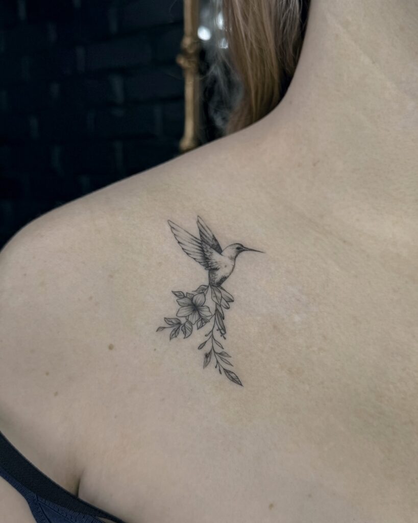 Connected Hummingbirds Tattoo with Red Thread Tattoo Design