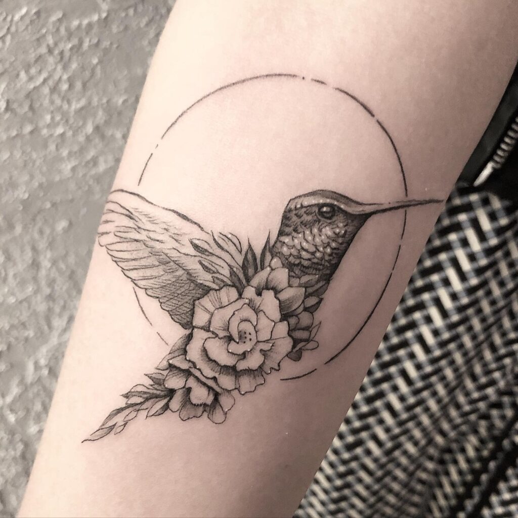 Dual Hummingbirds with Red Hibiscus Forearm Tattoo Tattoo Design